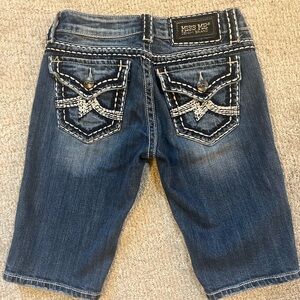 Miss Me Blue Jean Shorts with White Stitching